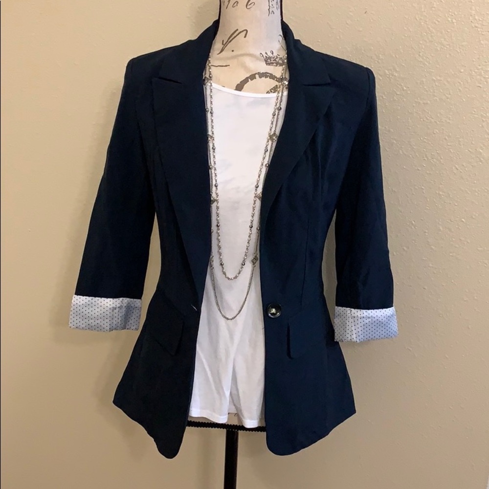 Navy Blue, A. Byer, blazer w/ polka dot cuffs - Picture 6 of 8